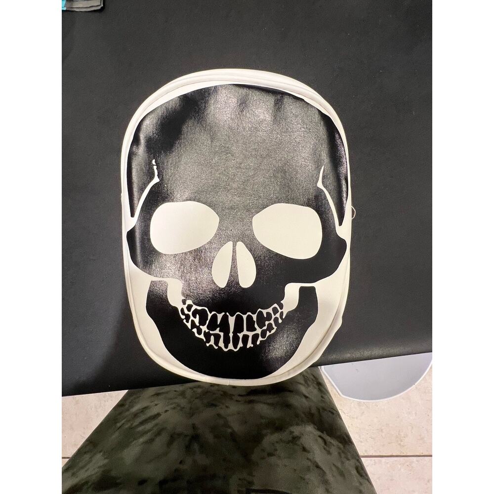 Skull Graphic Crossbody Bag Black White 7x9.5x3 Adjustable Strap Goth